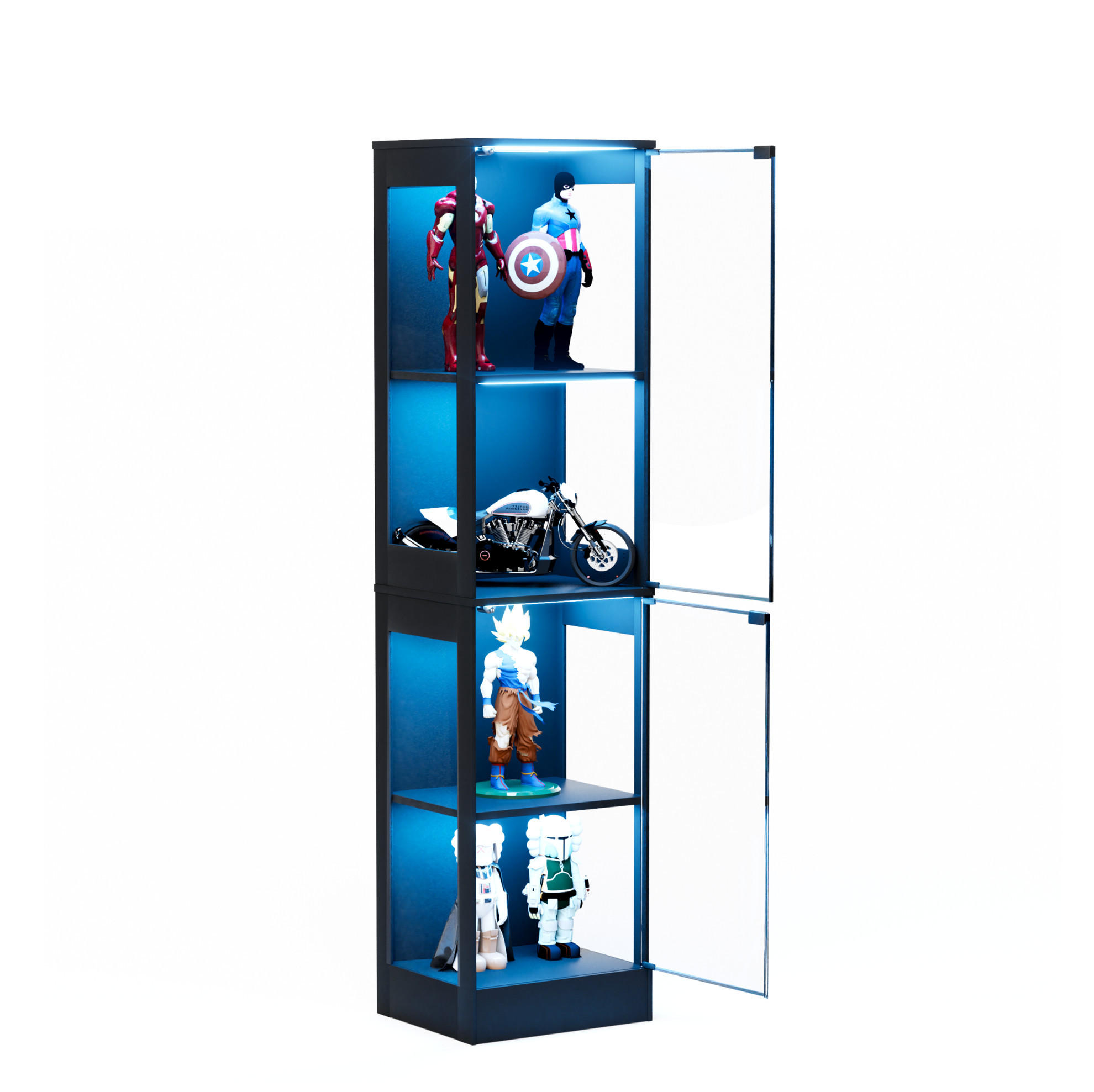 VITRINE aus ABS 40x35x165 cm Akazienholzoptik mit LED-Beleuchtung, Glastüren und Bewegungssensor - Naturfarben, Kunststoff (40/165/35cm) - Modfu