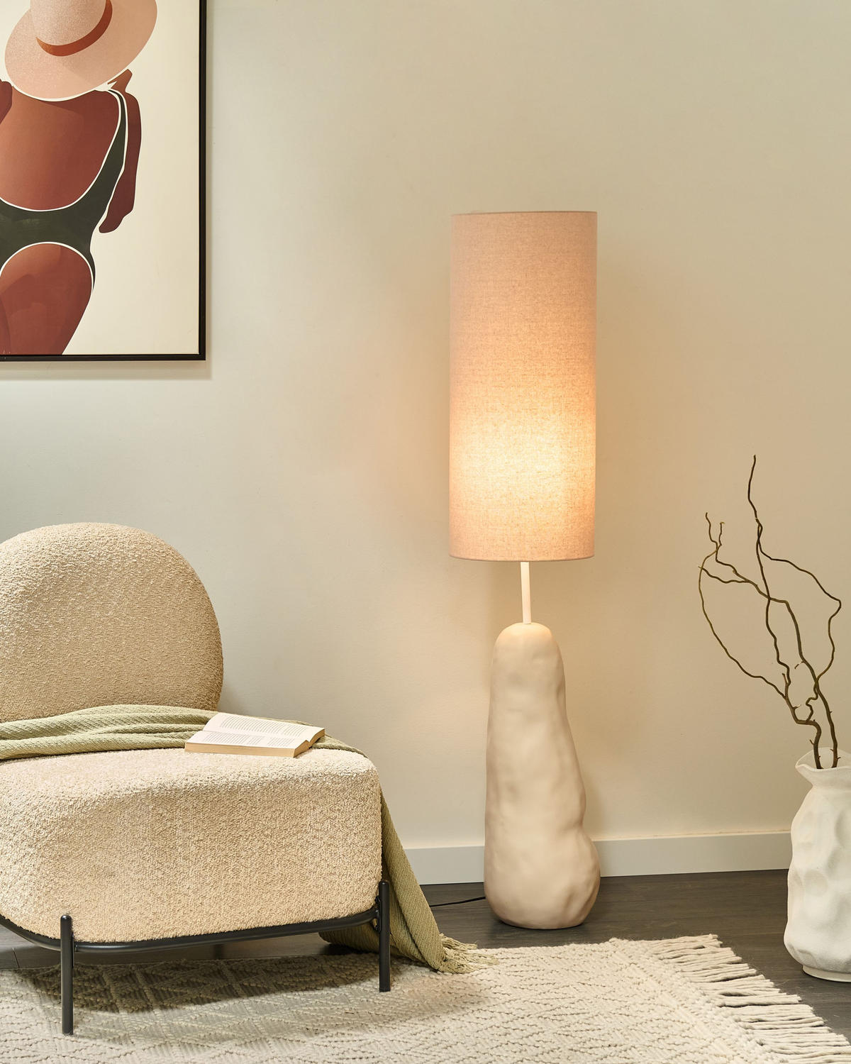 STEHLAMPE Beige Selb - Beige, Keramik (28/28/136cm) - Beliani