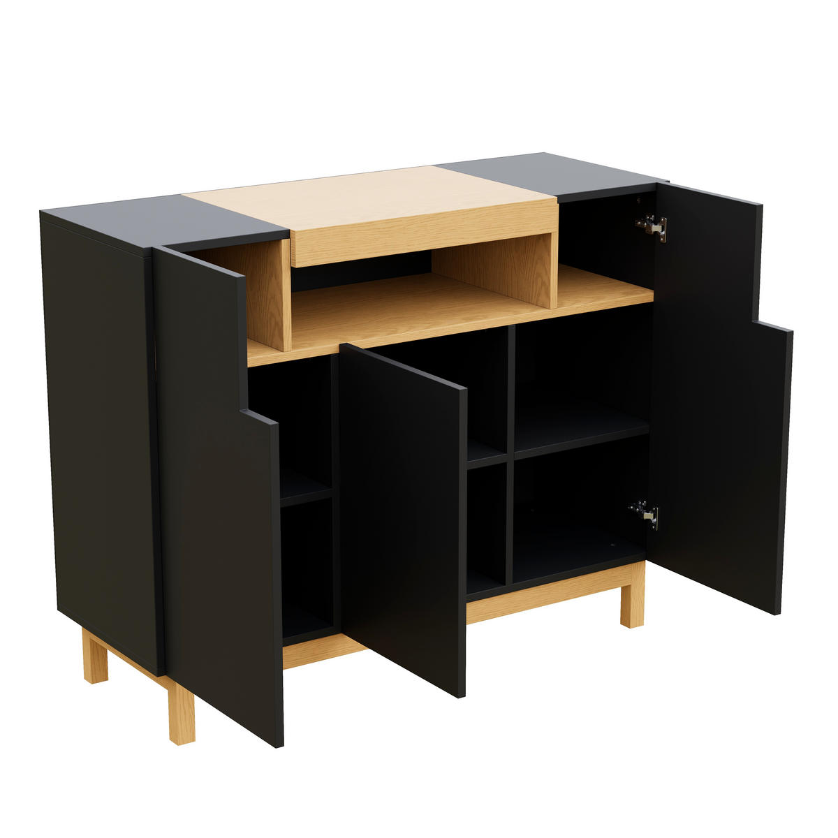 SIDEBOARD DE-37595 120,5/42/96 cm mit 3 Türen Schwarz - Schwarz, Holzwerkstoff (120.5/96/42cm) - ComfortXL