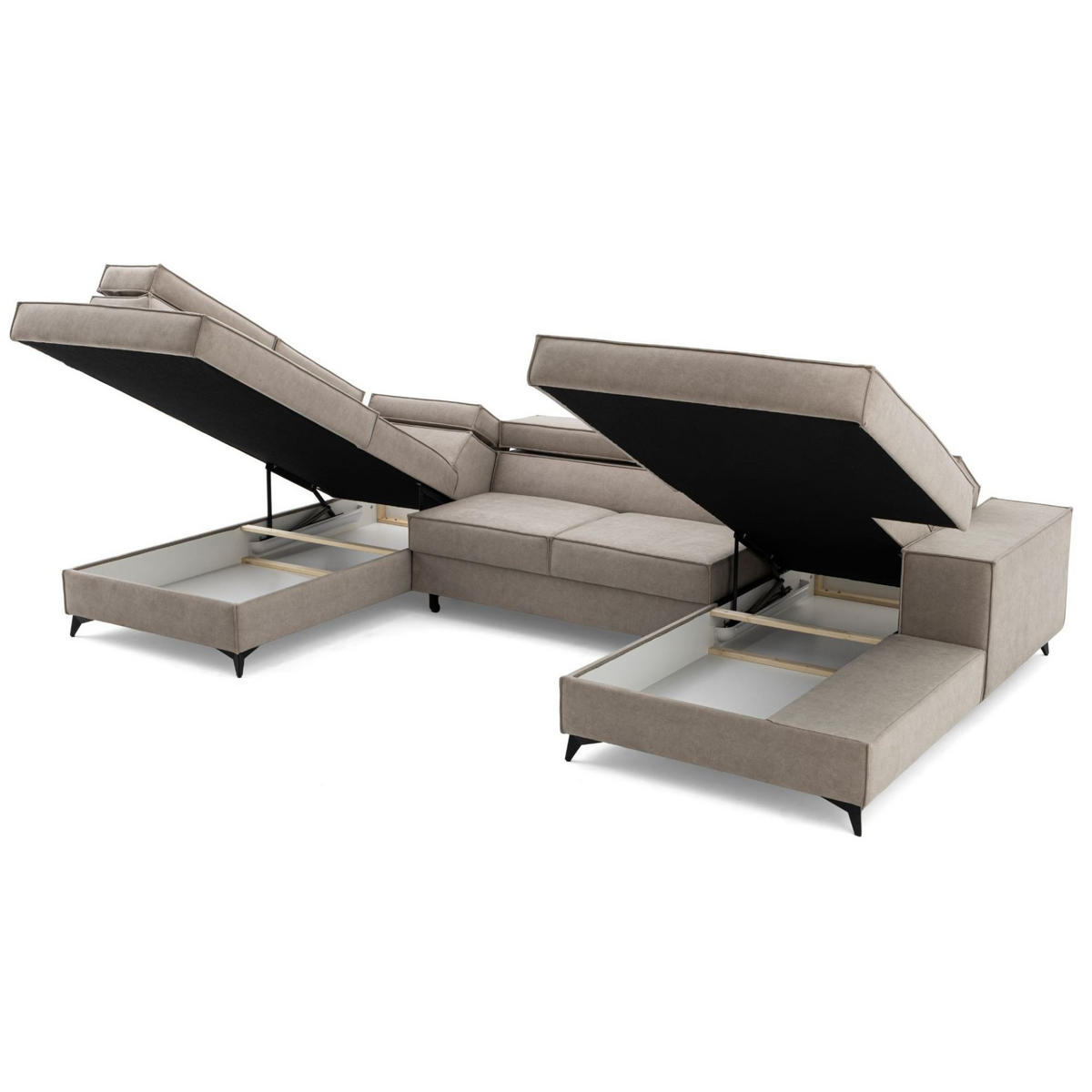 ECKSOFA PURE U Links mit Schlaffunktion 127x270 Velours Creme - Creme/Schwarz, Holz/Textil (340/204cm) - Muffo