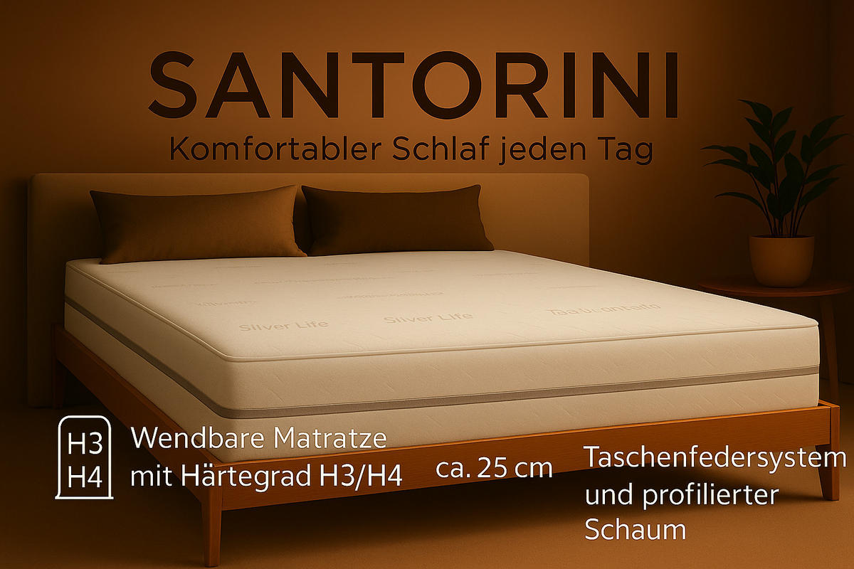 TASCHENMATRATZE Matratze SANTORINI, 200x200 cm, H3/H4 - Weiß, Textil (200/200cm) - Kaiser Möbel