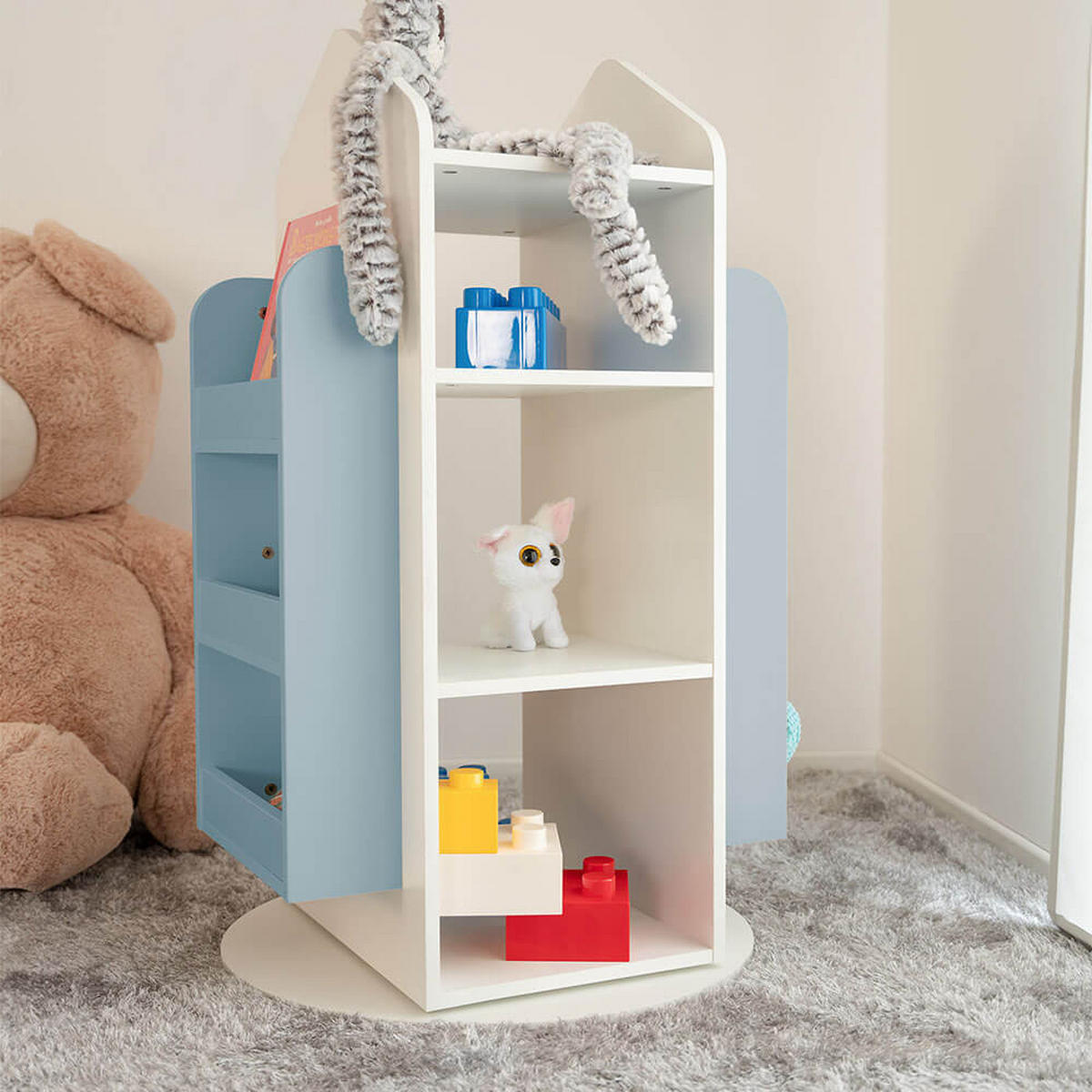 KINDERREGAL JUNA - Blau - Blau/Weiß, Holzwerkstoff/Textil (60/105.3/60cm) - Home Deluxe