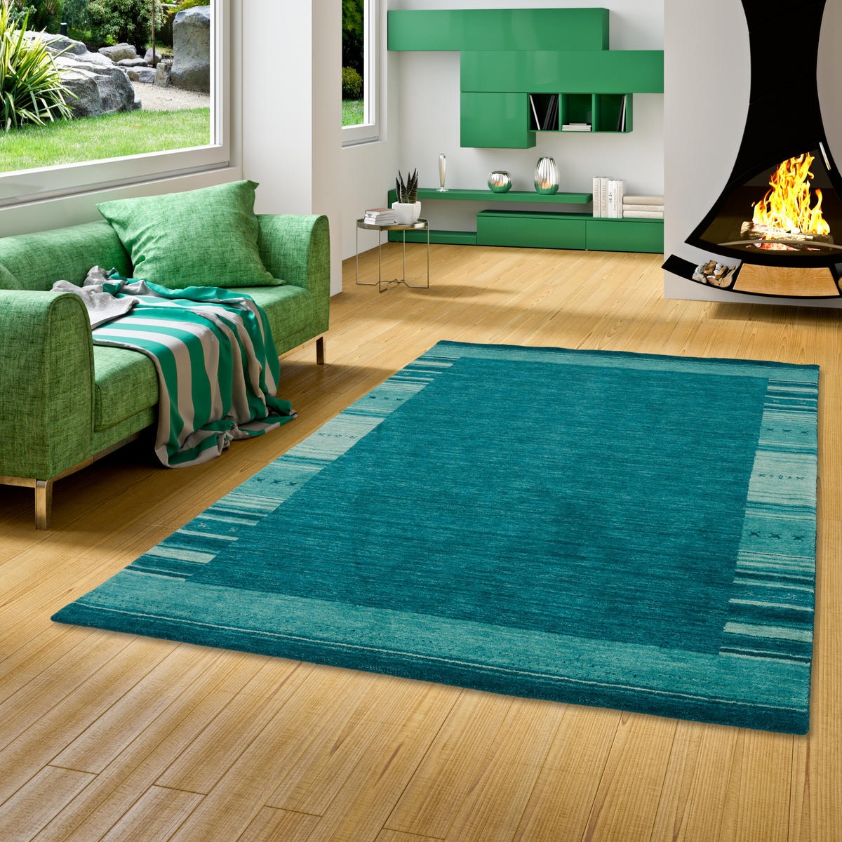 NATUR WOLLE TEPPICH GABBEH ESTA - Petrol, Textil (70/140cm) - Pergamon