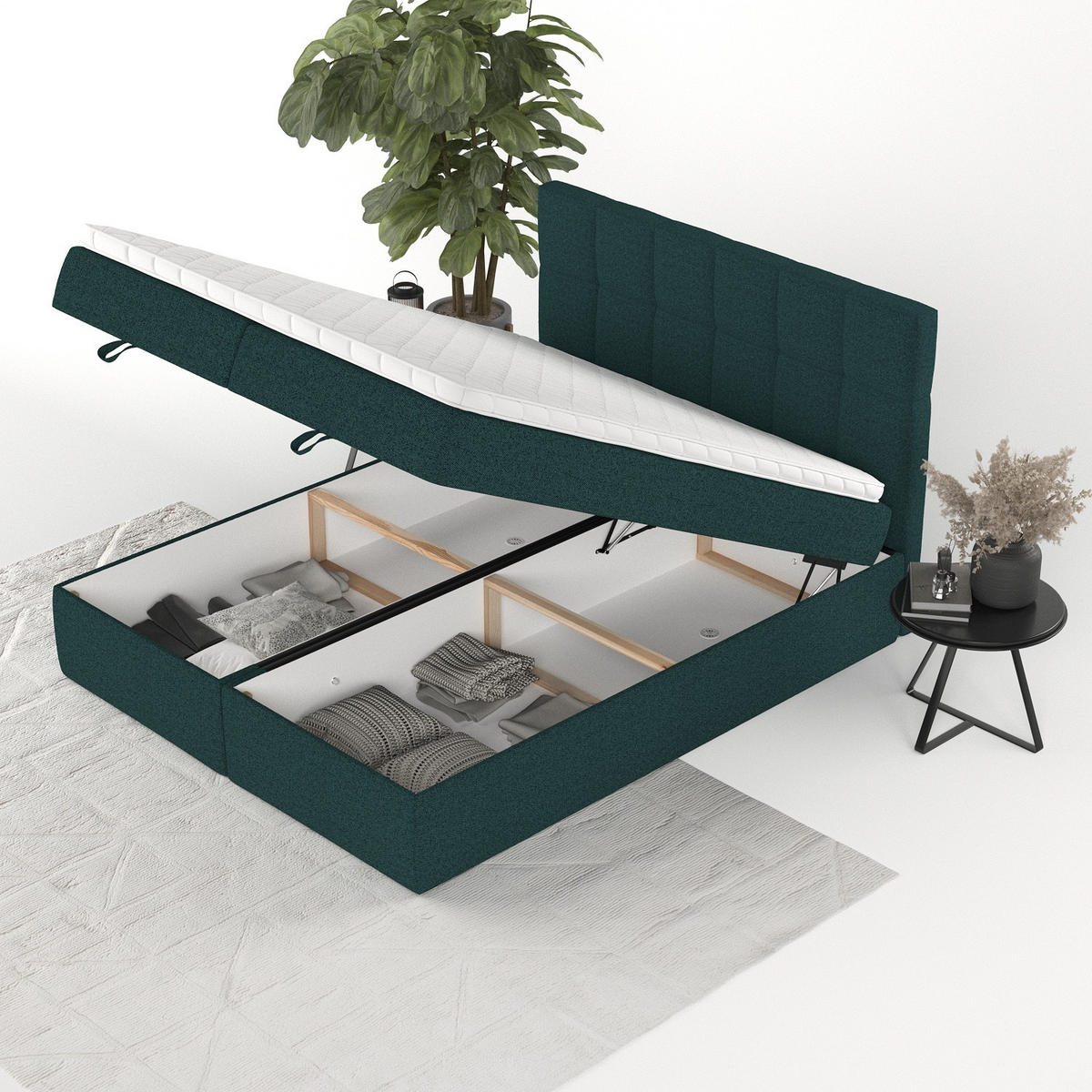 BOXBETT Savio 160/200 cm Grün im Riva Stoff - Schwarz/Grün, Holz/Holzwerkstoff (160/200cm) - AltaBeds