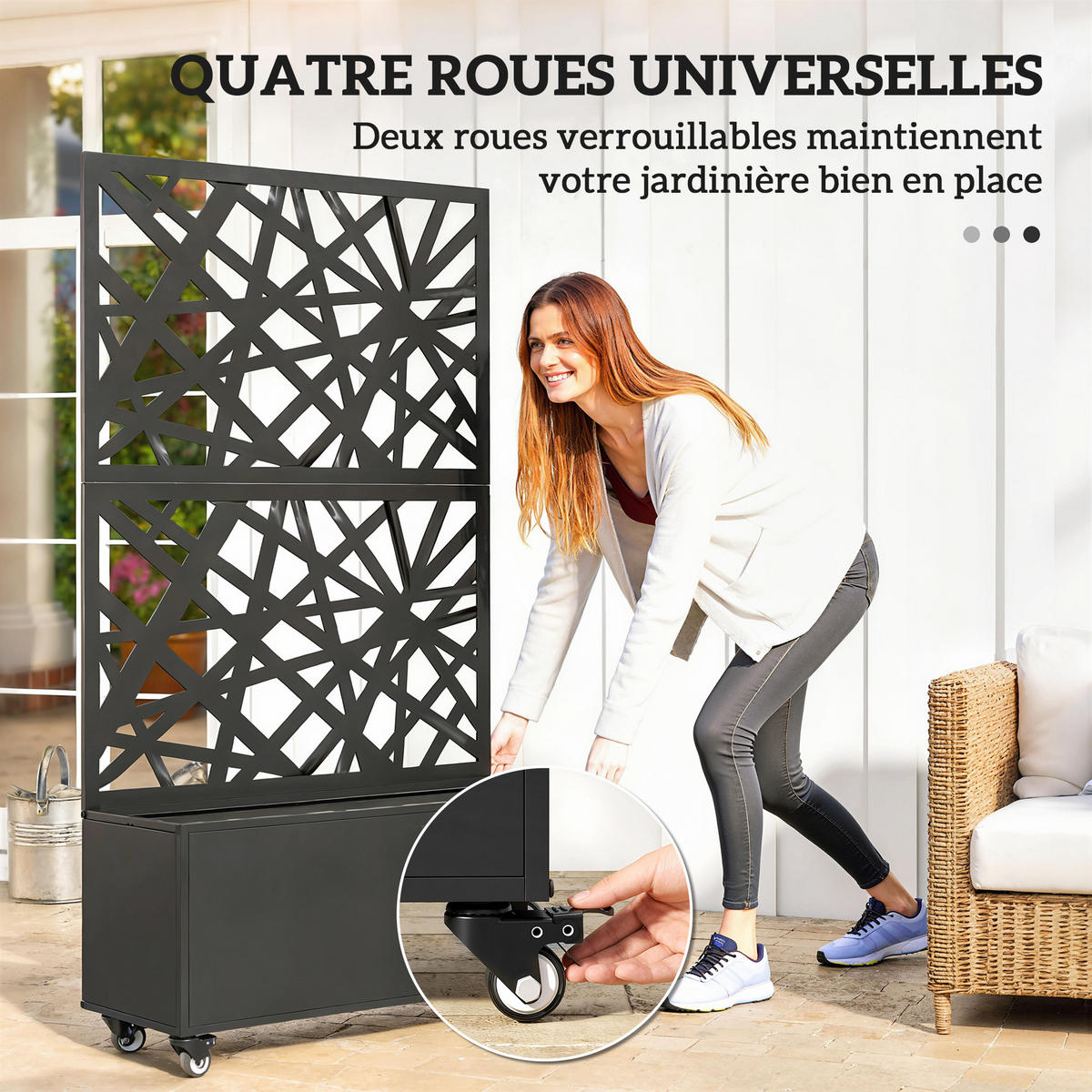 HOCHBEET DE-12295 mit Sichtschutz u. Rollen, 90/30/160 cm Schwarz - Schwarz, Metall (90/160/30cm) - ComfortXL