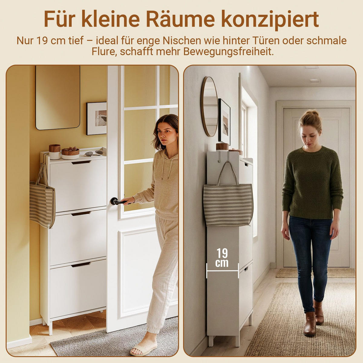 SCHUHSCHRANK mit 3 Klappen und Sensorlicht Weiß 50x19x131cm - Weiß, Holzwerkstoff (19/131/50cm) - SoBuy