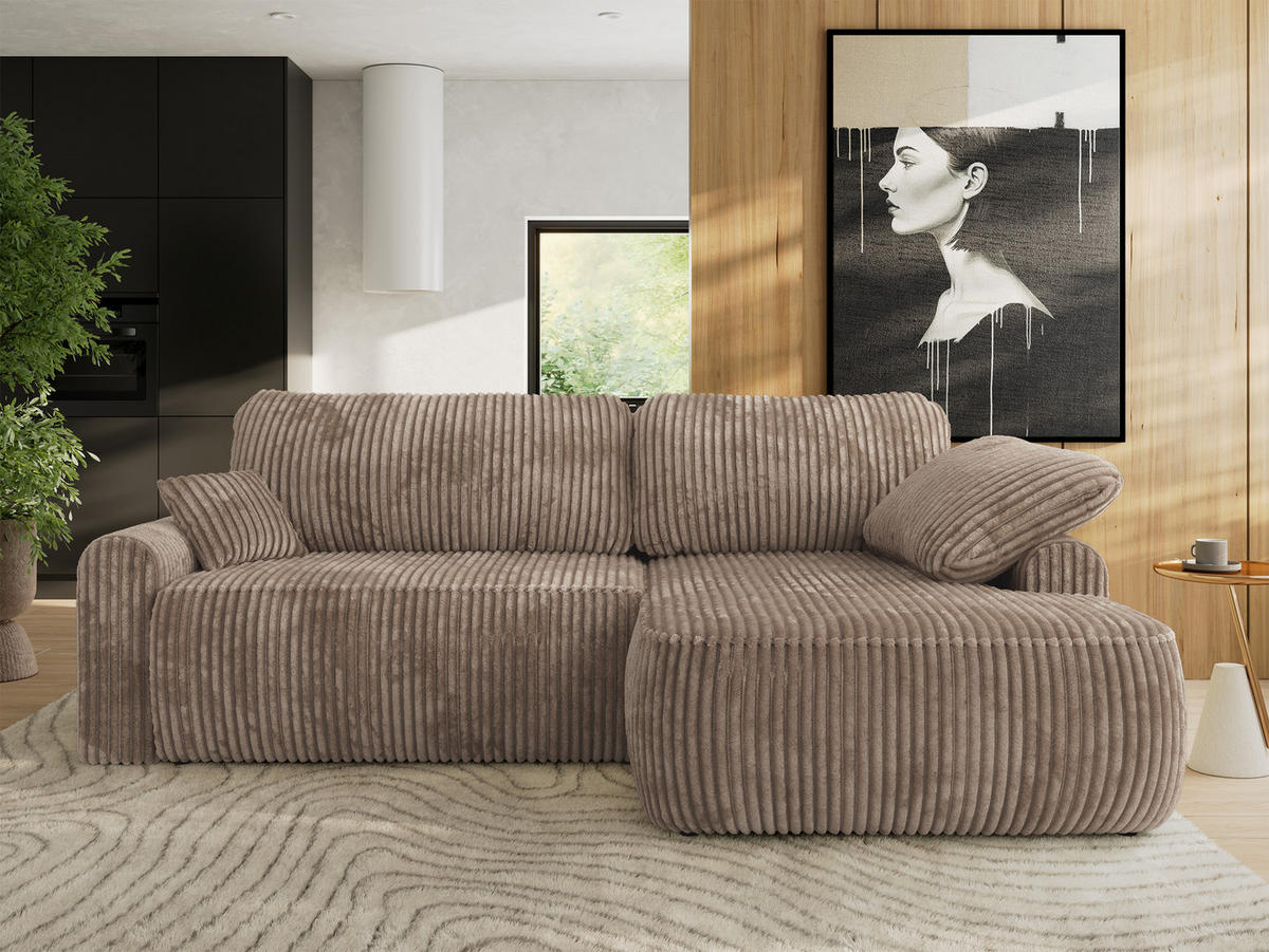 ECKSCHLAFSOFA CUBO L Braun Cord - rechts - Schwarz/Braun, Kunststoff/Textil (187/273cm) - MKS