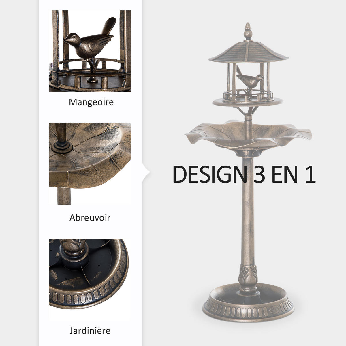 VOGELBAD DE-13737 3-in-1 mit Vogeltränke und Pflanzschale Bronze - Bronzefarben, Kunststoff (50/113/50cm) - ComfortXL
