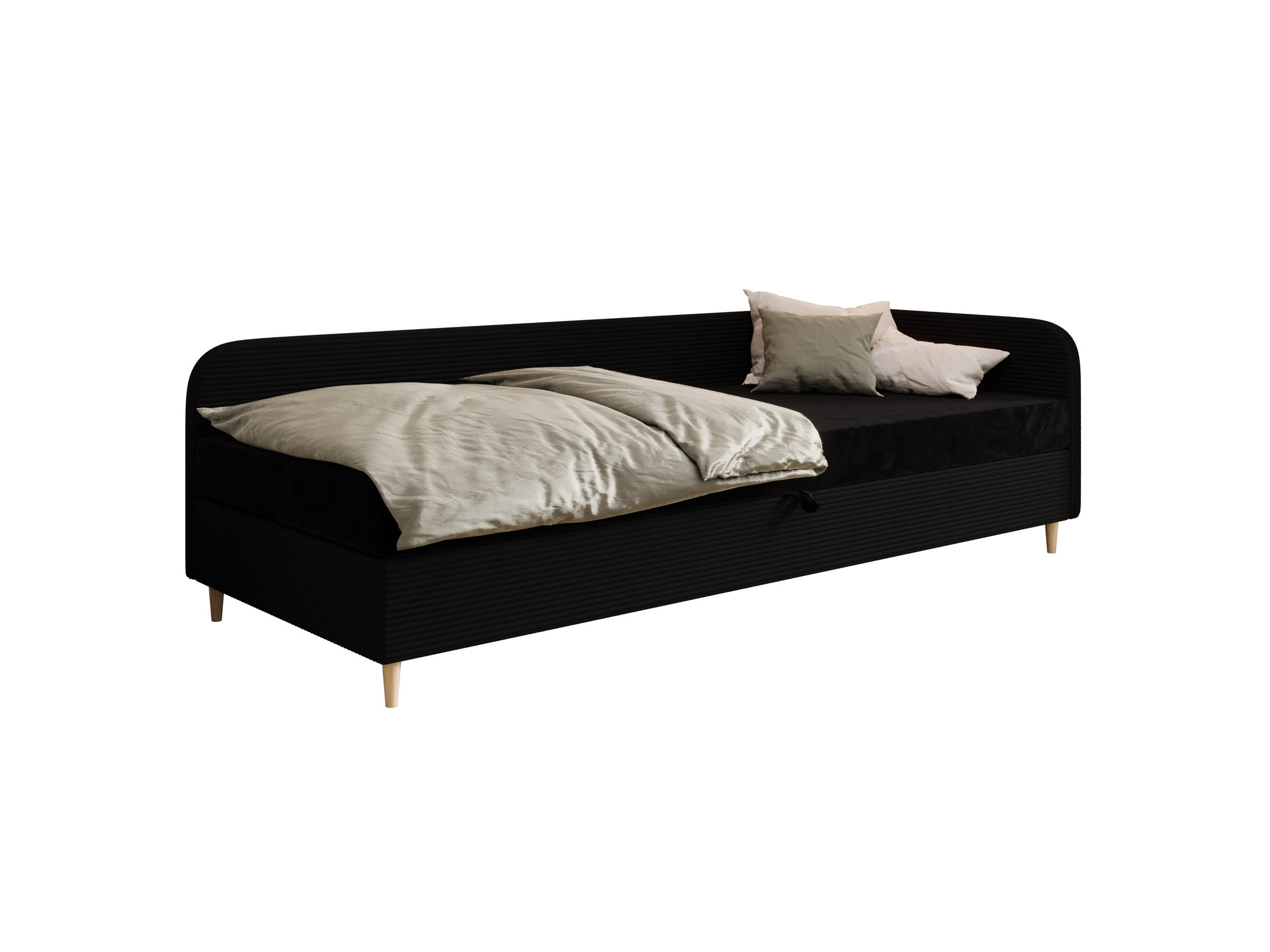 BOXBETT MIKO 80x200 mit Matratze H3, Bonell und Topper RIVIERA 100+LINCOLN 100 - Schwarz, Textil (80/200cm) - Bedante