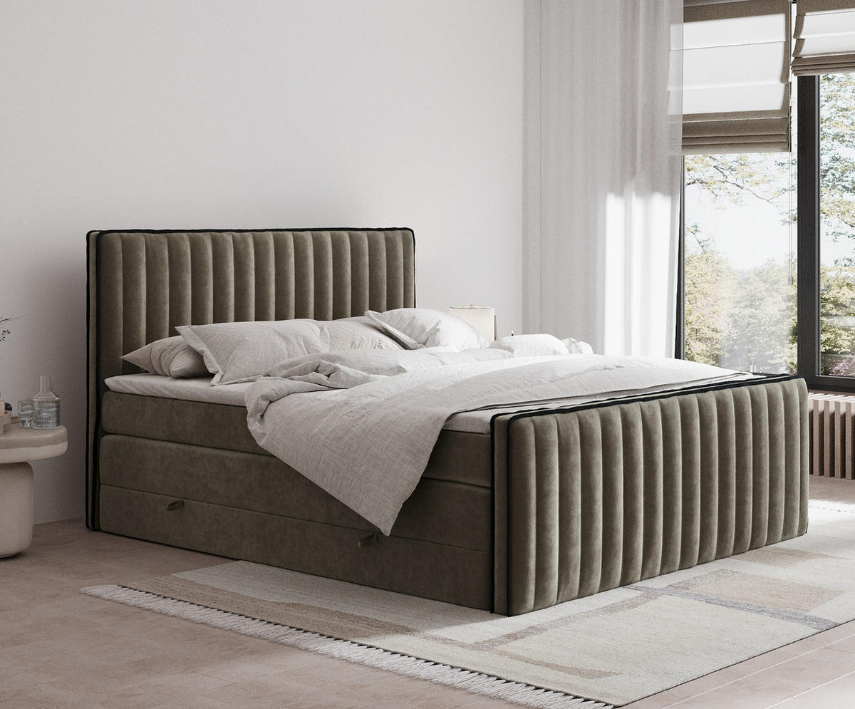 BOXSPRINGBETT Nocturne Taupe 180/200 cm - Taupe/Schwarz, Holz/Holzwerkstoff (180/200cm) - Maison de Reve