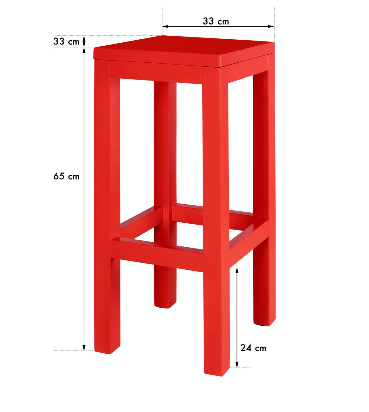HOCKER aus massiver Kiefer, 65 cm hoch, flammenrot lackiert AXEL - Rot, Holz (33/65/33cm) - RNT By Really Nice Things