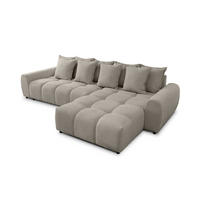 ECKSOFA Bubble mit losen Rückenkissen und Sitzfläche in Bubble-Optik aus weichem Taupe Strukturstoff mit schöner Sitzkomfort - Ottomane rechts - Taupe/Schwarz, Holz/Kunststoff (306/180cm) - S-Style Möbel
