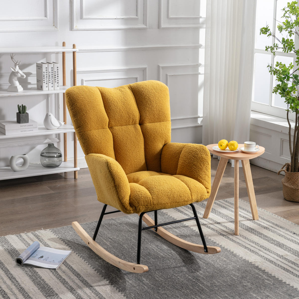 SCHAUKELSTUHL Teddy-Stoff mit hohem Rücken und Filzschutz 80/70/95 cm Gelb - Gelb, Textil (70/95/80cm) - Redom