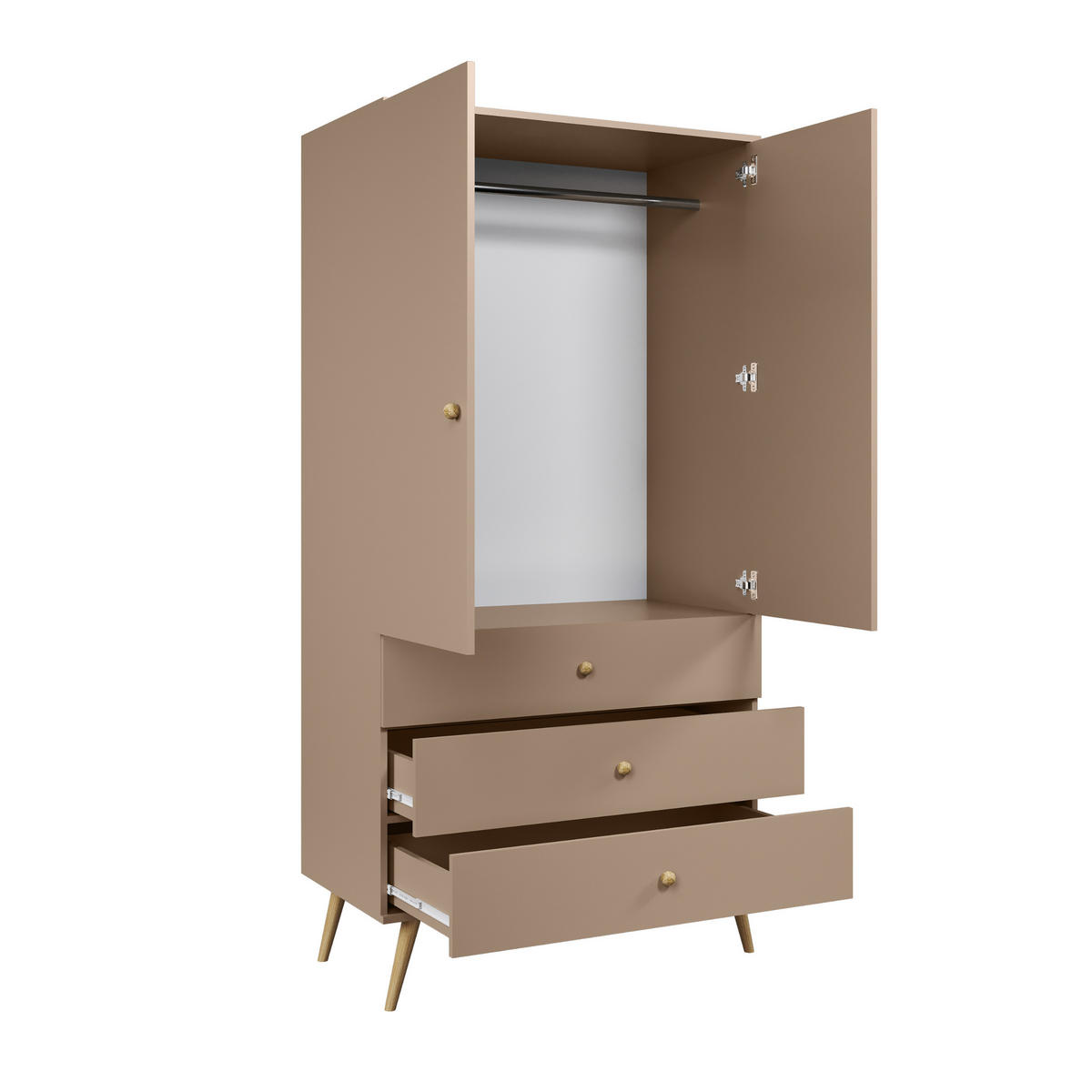 KLEIDERSCHRANK NATURA, 100 cm, Beige Macchiato, mit 3 Schubladen - Beige, Holz (100/202/52cm) - Excellent Home