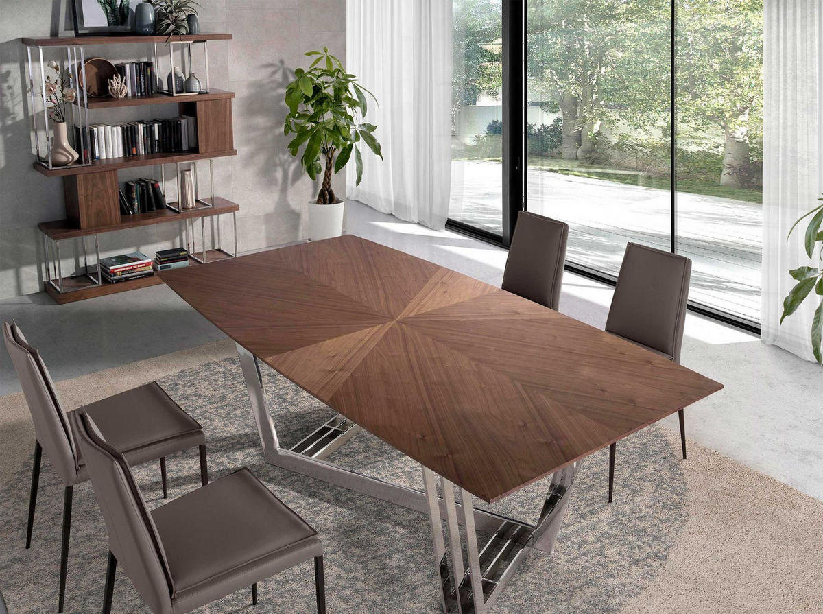 REGAL Regal aus Nussbaum und verchromtem Edelstahl 129/35/170 cm - Edelstahlfarben/Walnussfarben, Holz (129/170/35cm) - ANGEL CERDA