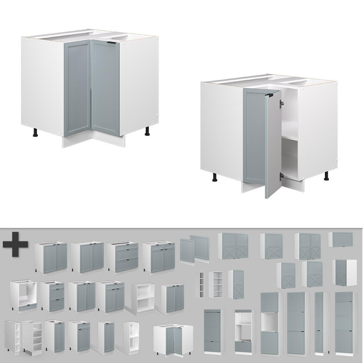 ECKUNTERSCHRANK Fame-Line Hellblau-grau 80.5 cm ohne AP - Blaugrau/Weiß, Holzwerkstoff (80.5/82/51.6cm) - Vicco