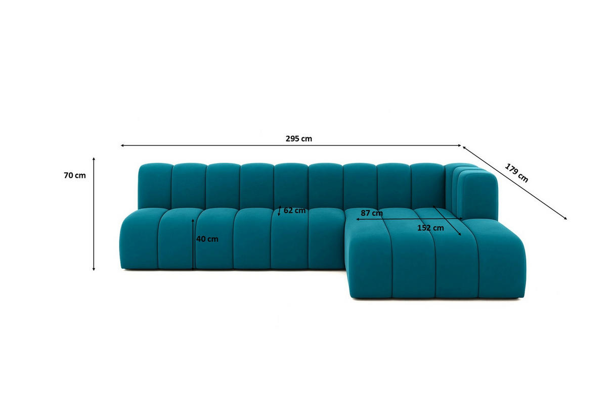 ECKSOFA GRAND L 295 cm, Stoff Salvador, Azurblau, Rechts - Blau, Holz (295/179cm) - Kaiser Möbel