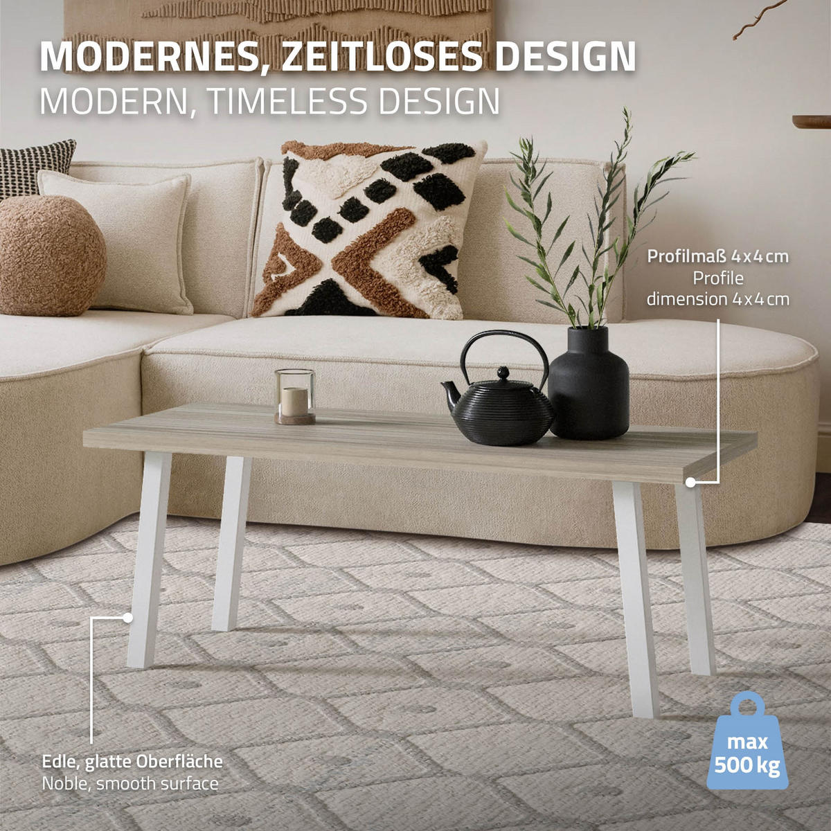 TISCHBEINE 4er Set I-96GRAD-Design H:42 cm Weiß 4x4 cm - Weiß, Metall (4/42/4cm) - ML-DESIGN