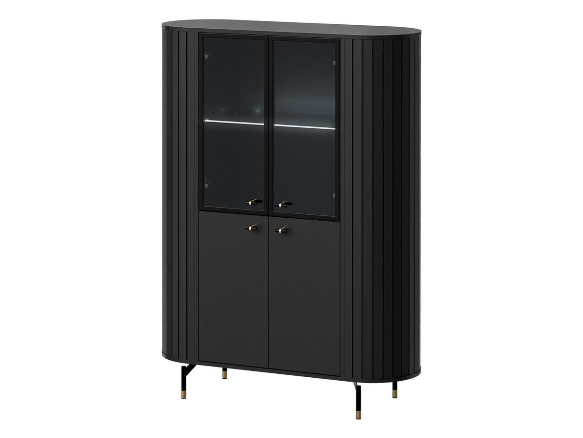 VITRINE Zante 2D2W 01 mit weißer LED Beleuchtung - Goldfarben/Schwarz, Holzwerkstoff/Metall (113/155/40cm) - MIRJAN24