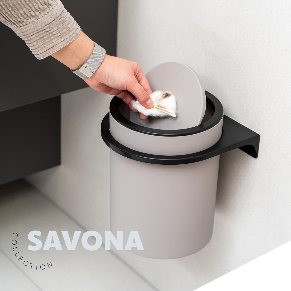 WANDHALTERUNG für Kosmetikeimer SAVONA, rund - Schwarz, Kunststoff (22/4.5/22.5cm) - bremermann