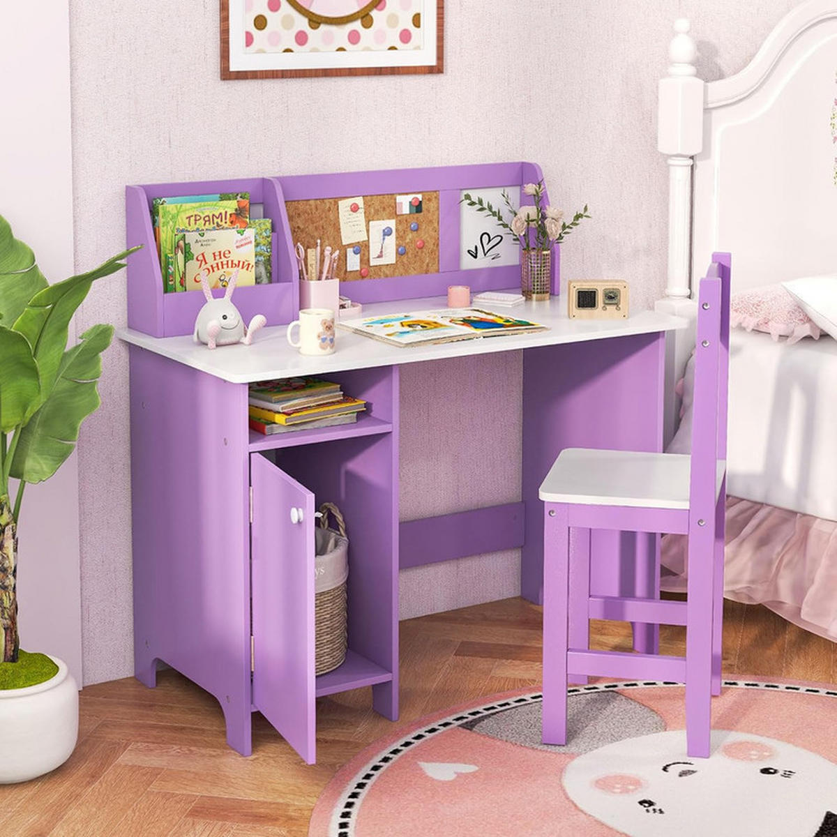 KINDERSCHREIBTISCH mit Stuhl lila(2-tlg) - Lila, Holzwerkstoff (90/85.5/45cm) - COSTWAY