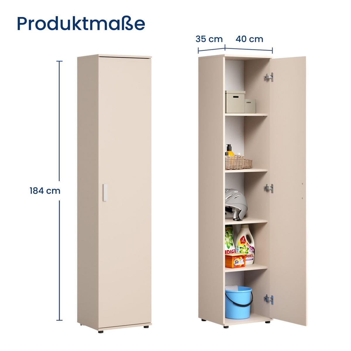 MEHRZWECKSCHRANK mit 1 Tür & 4 Einlegeböden in Kaschmir - Kaschmir, Holzwerkstoff (40/184/35cm) - Home Collective