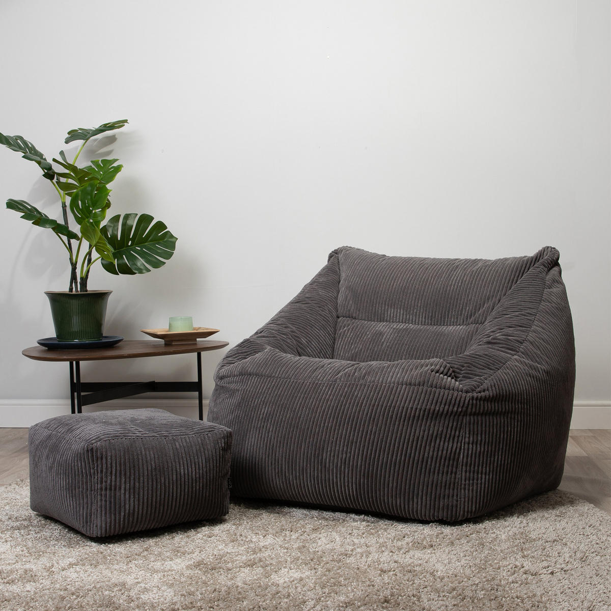 SITZSACK Cord Sessel Natalia mit Hocker - Grau, Textil (100/80/88cm) - icon