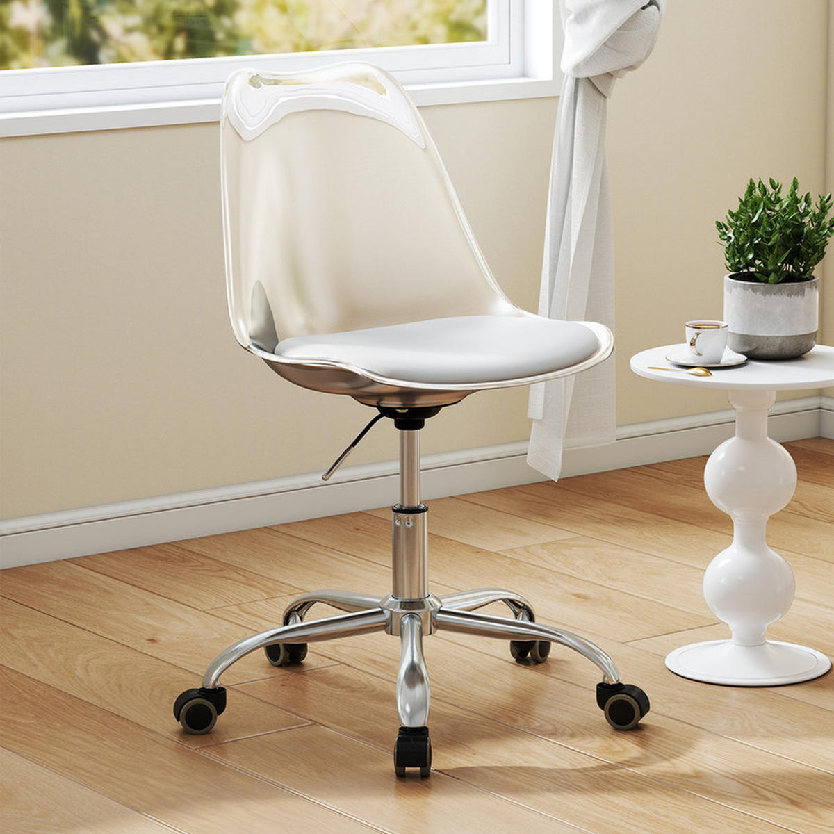 BÜROSTUHL mit Rollen höhenverstellbar transparent - Transparent, Leder (60/78/60cm) - COSTWAY