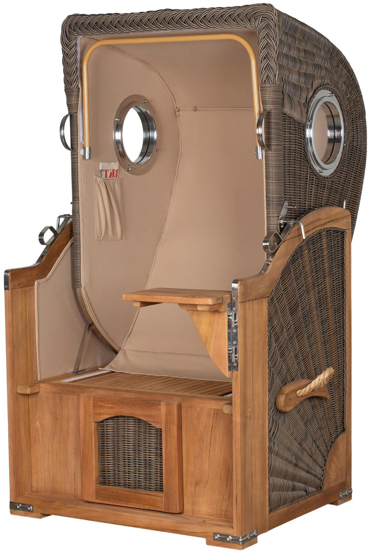 STRANDKORB Komplettset: Ammersee Single Teak Bullauge - PE grau - Modell 545 - Grau, Holz/Kunststoff (96/165/80cm) - bene living