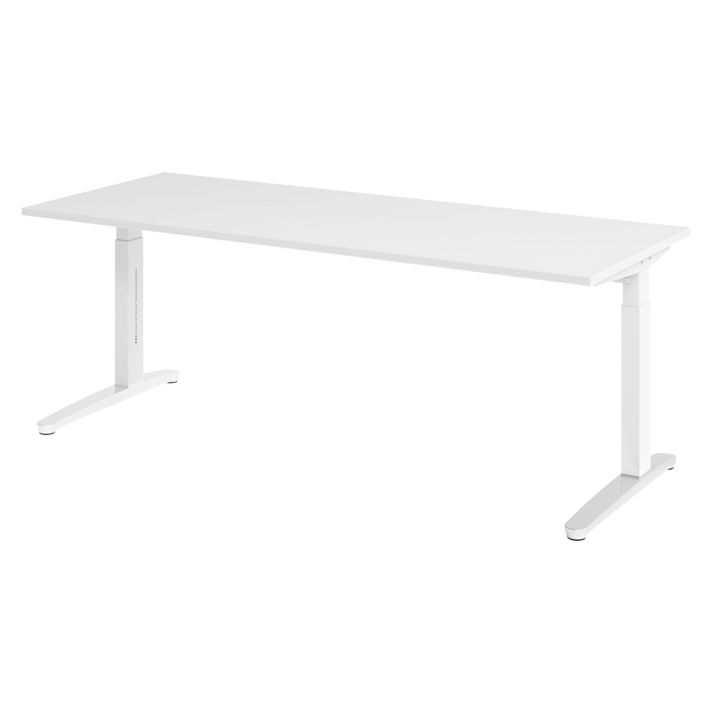 SCHREIBTISCH Serie-XB 80/200/74 cm in Weiß/Weiß/Alu poliert - Silberfarben/Weiß, Holzwerkstoff (80/200/74cm) - bümö