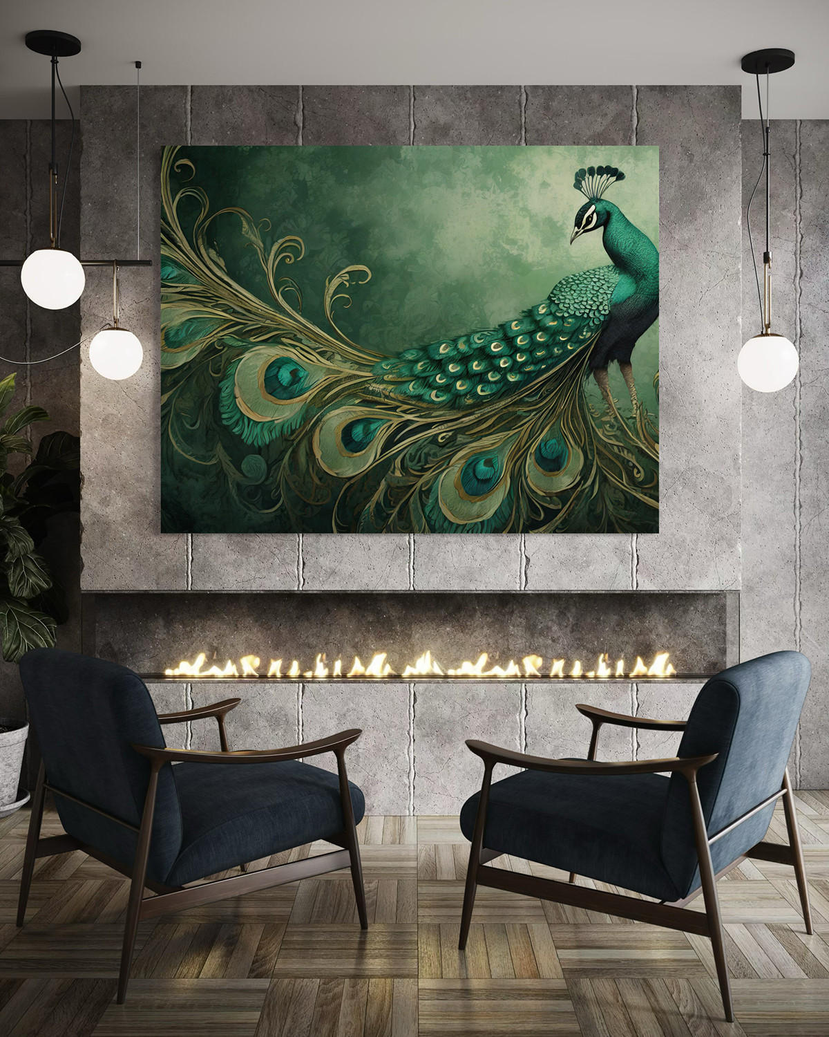 WANDBILD pfau vogel tiere - Grün, Textil (60/40cm) - Feeby