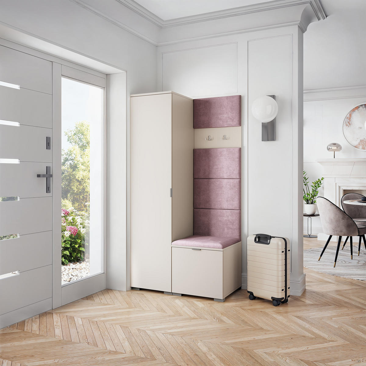 GARDEROBENSCHRANK LORI 95/181/51 cm Modern Garderobe-Set Kaschmir - Kaschmir/Lila, Holzwerkstoff (95/181/51cm) - MASSENO