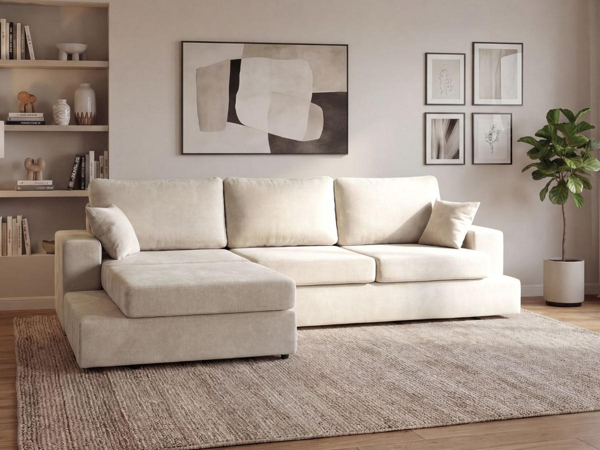ECKSOFA Nesto Creme Links - Creme, Holz/Textil (260/165cm) - Graingold