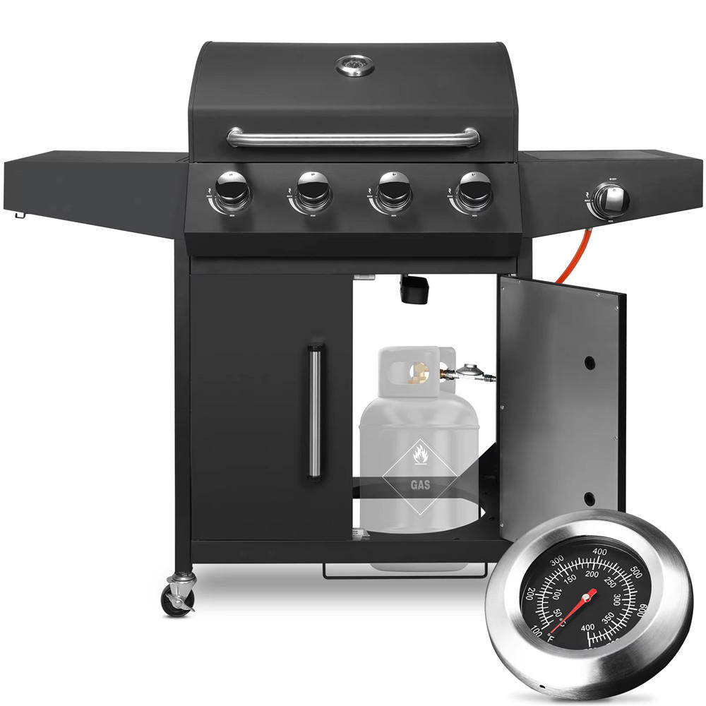 GASGRILL 4+1 Brenner mit Seitenbrenner 52000BTU, Schwarz - Schwarz, Metall (70/136/44cm) - Kaket