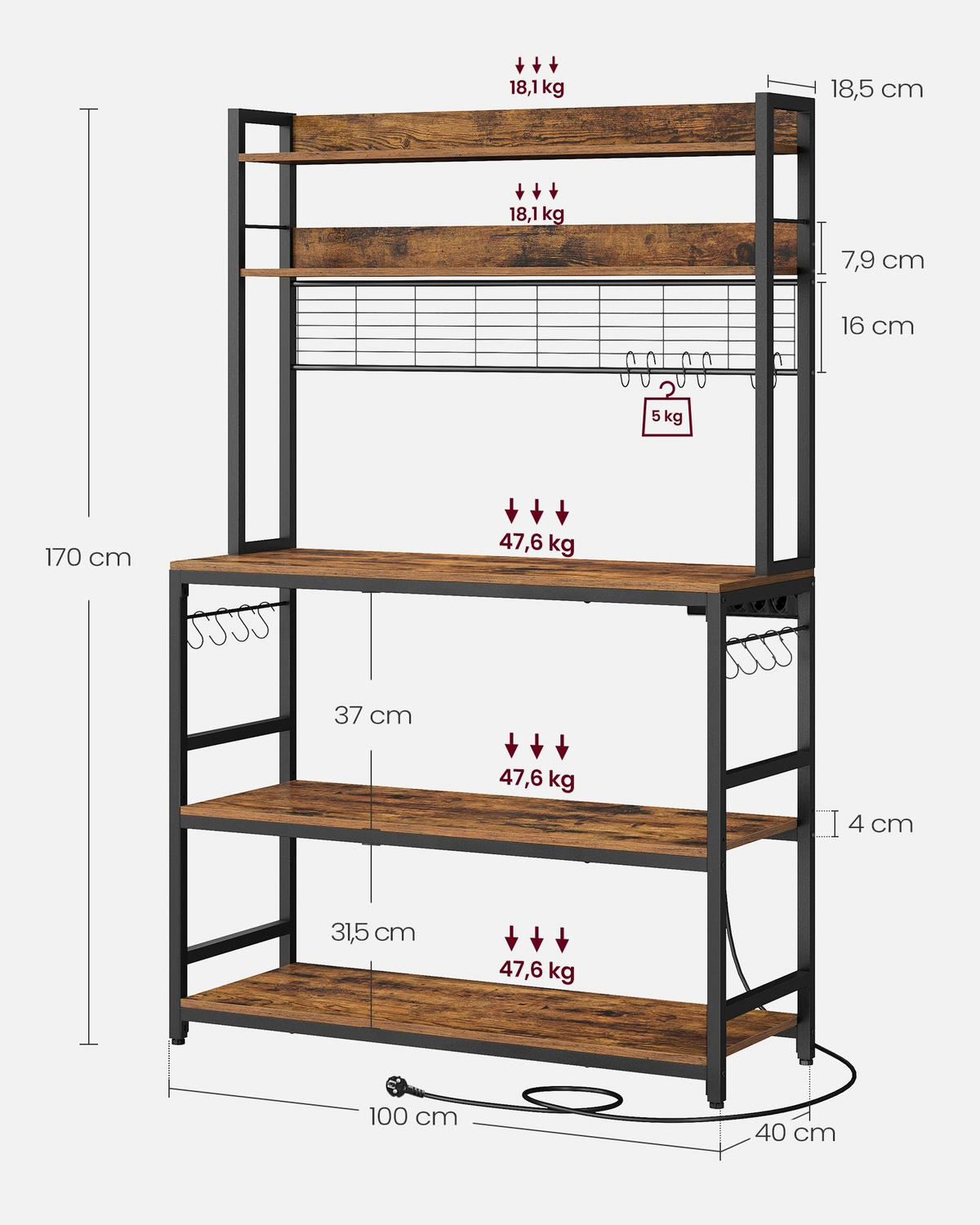 KÜCHENREGAL COPENHAGEN - Braun, Holzwerkstoff (100/170/40cm) - Hansiro