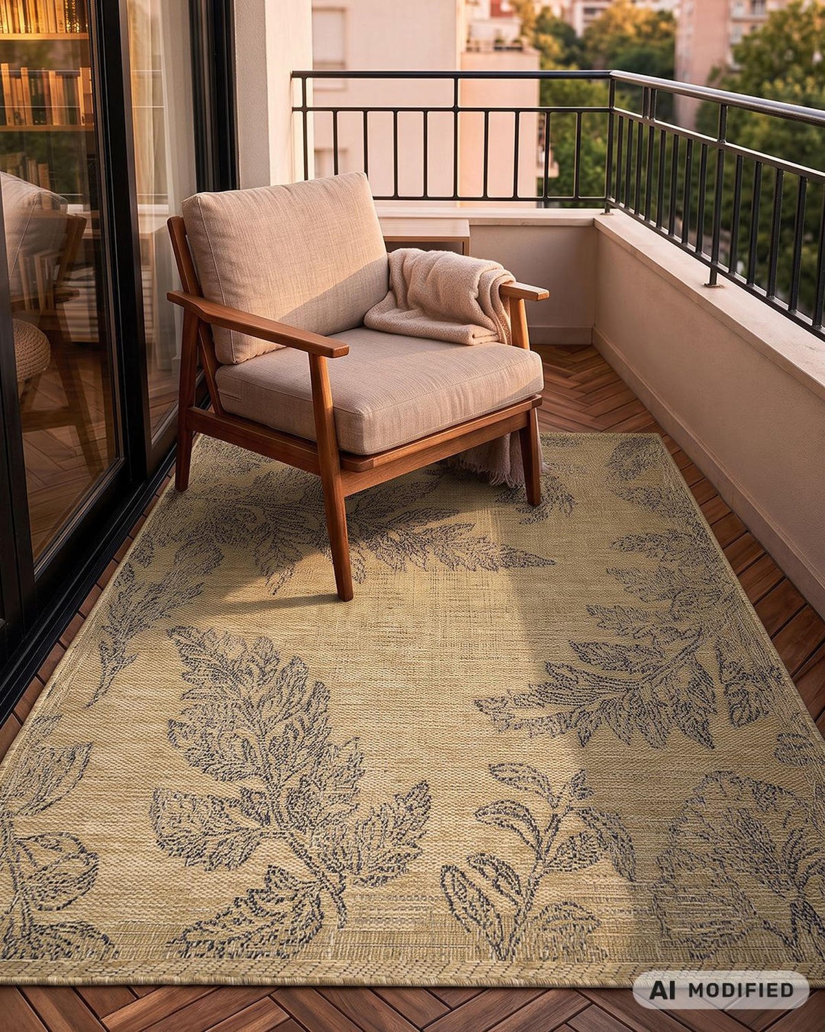 TEPPICH Outdoor Pinto Suelo Mazovia 200x300cm Beige Braun Florales Muster Kurzflor - Braun, Textil (200/300cm) - Mazovia