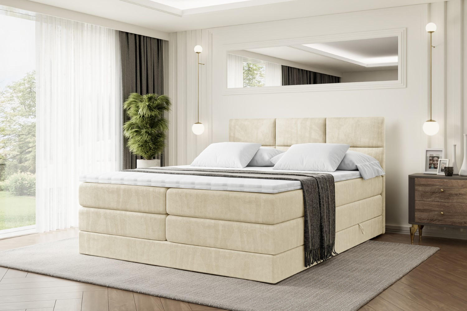 BOXSPRINGBETT OHIO KING - 120x200 - H3/H4 - Beige - Beige, Holzwerkstoff (120/200cm) - ALTDECOR