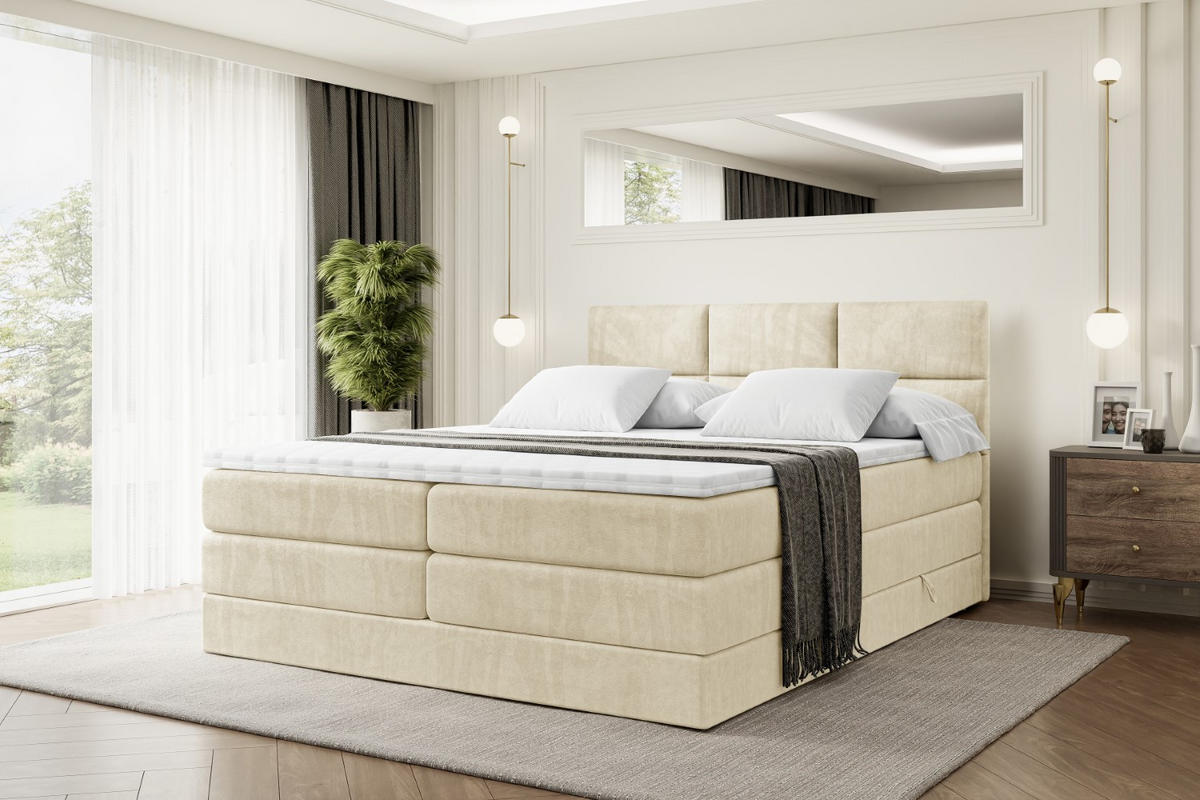 BOXSPRINGBETT OHIO KING - 160x200 - H3/H4 - Beige - Beige, Holzwerkstoff (160/200cm) - ALTDECOR