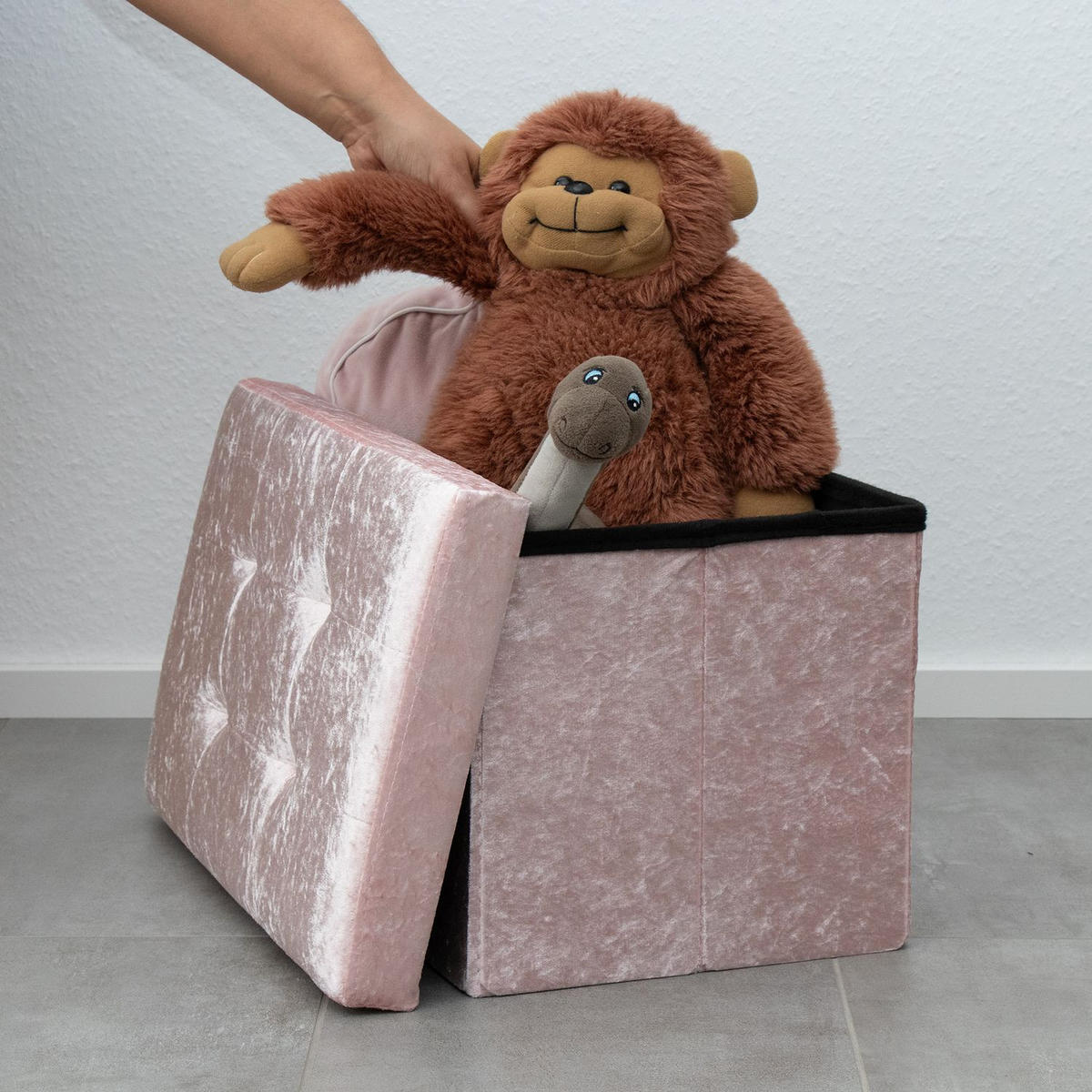 SITZBOX Faltbar mit Samtbezug 49/30/30 cm (Rosa) - Rosa, Karton (30/30/49cm) - Intirilife