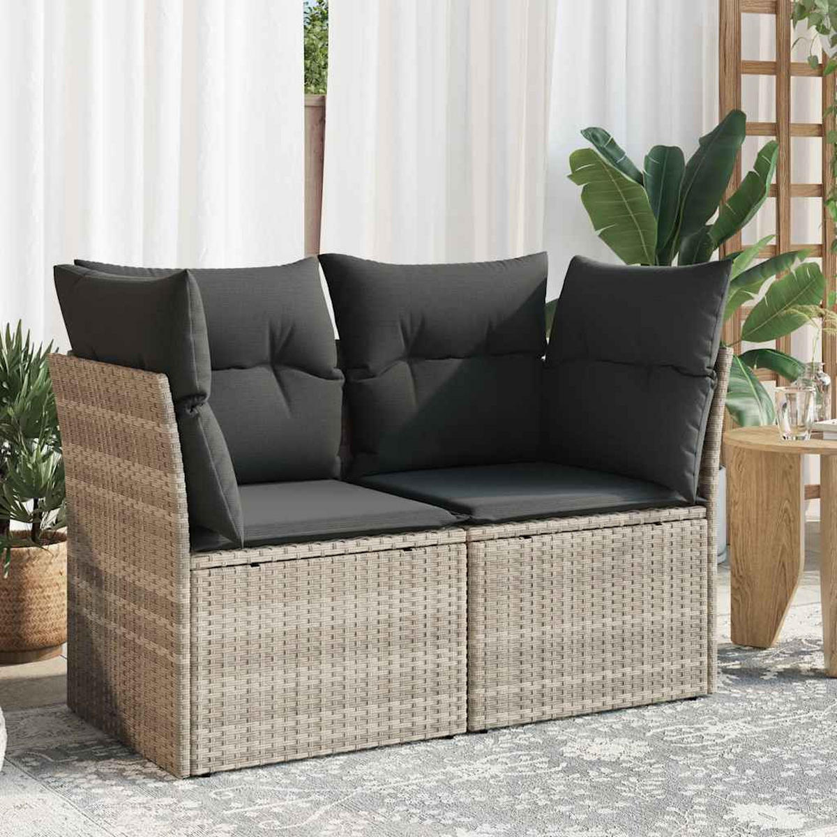 GARTENSOFA Mit Kissen 2-Sitzer Hellgrau Poly Rattan - Grau, Kunststoff (124/69/62cm) - vidaXL