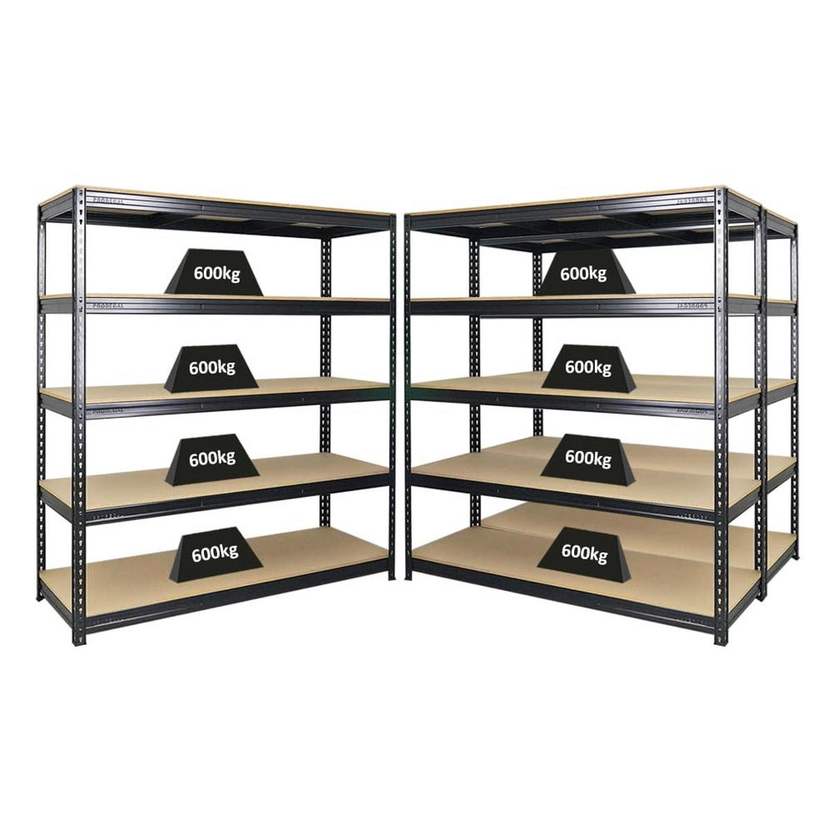 SCHWERLASTREGAL Bison 3er-Set mit 3x 200x180x60 cm 5 Fachböden Fachlast 600 kg Schwarz - Schwarz, Metall (540/200/60cm) - PROREGAL