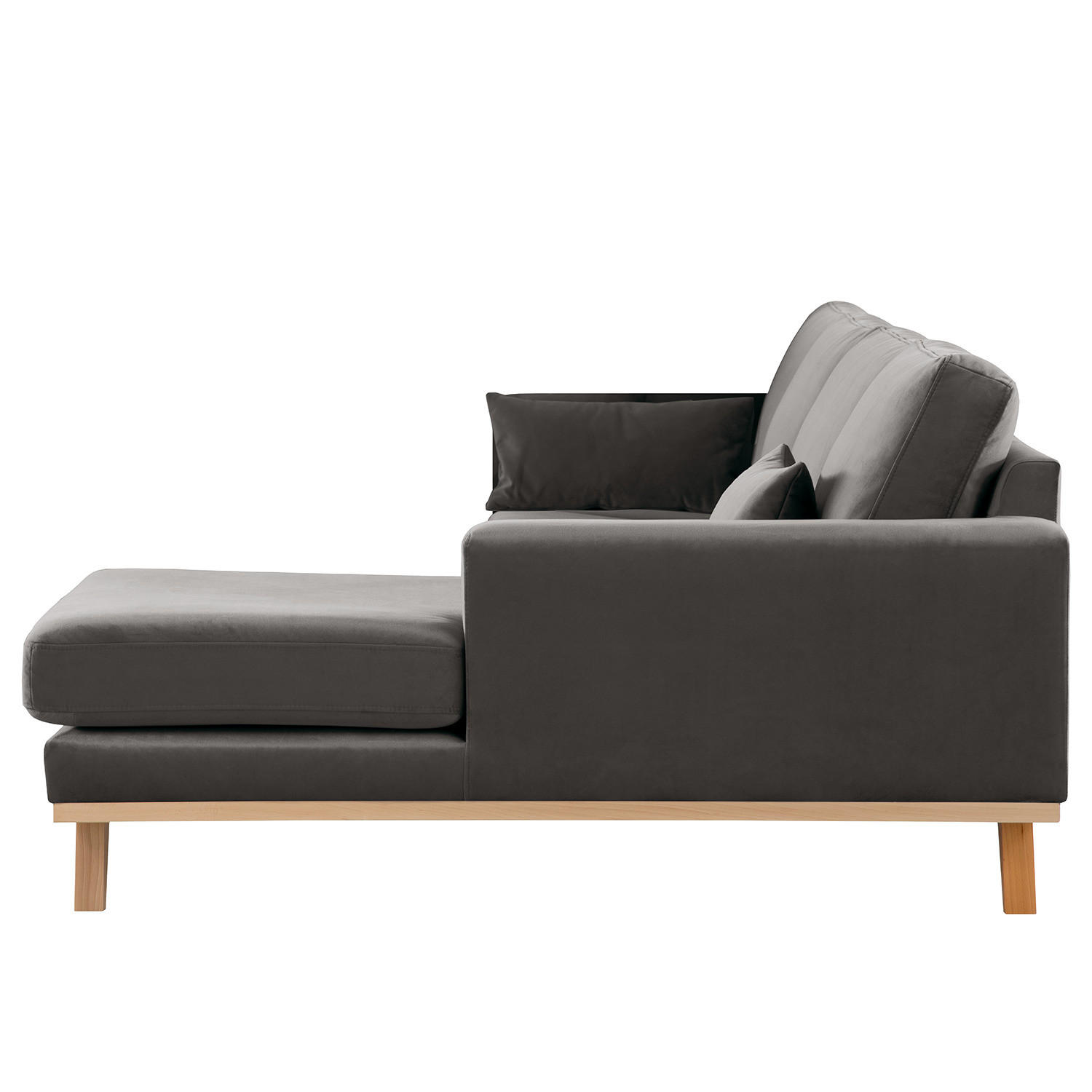 ECKSOFA mit Longchair - Dunkelgrau/Buchefarben, Textil (281/153cm) - home24