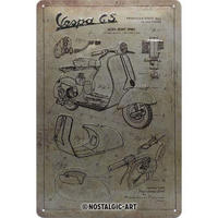 BLECHSCHILD 20/30 cm Vespa Parts Sketches - Multicolor, Metall (20/30/0.2cm) - Nostalgic-Art