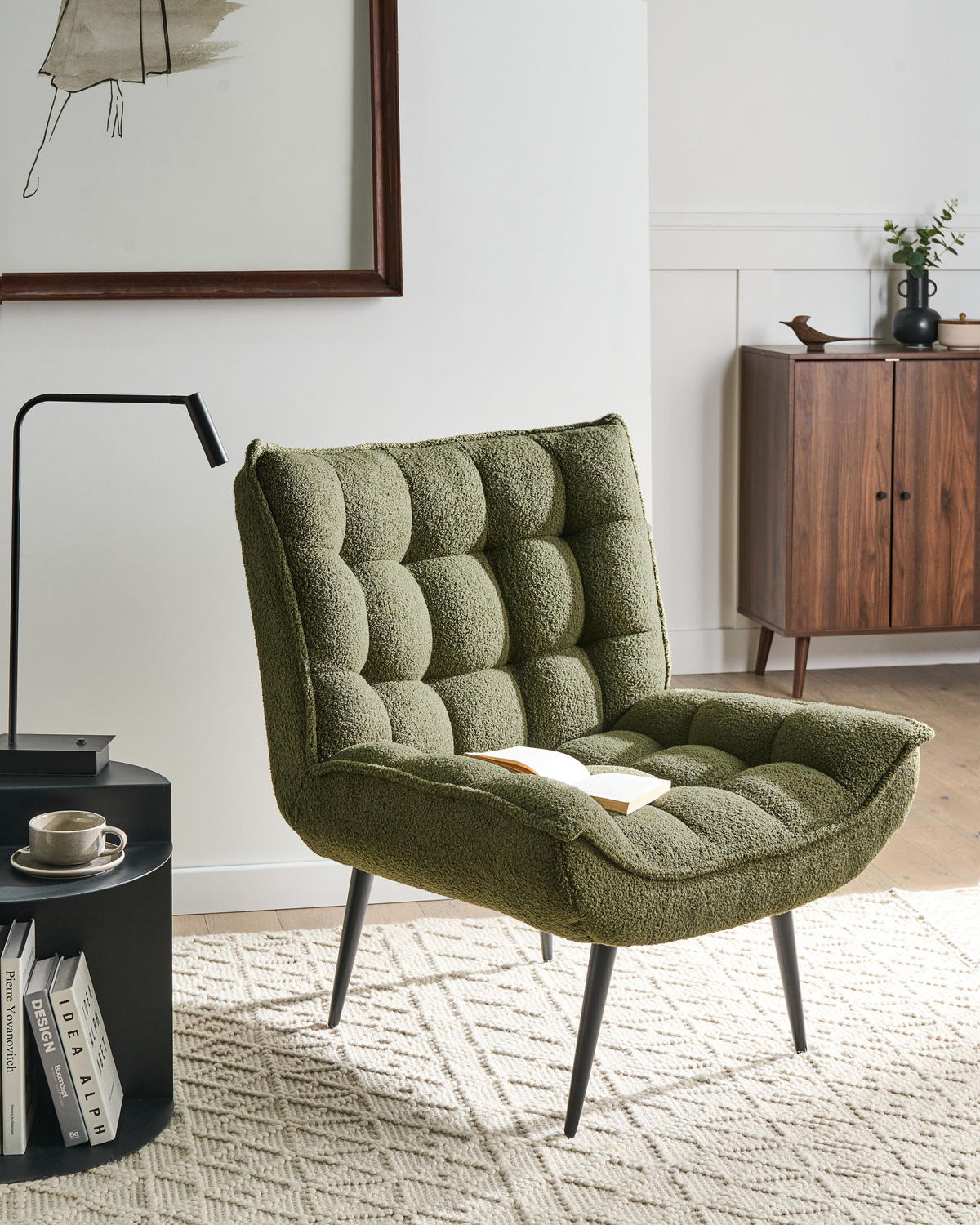 SESSEL Dunkelgrün Alvesta - Dunkelgrün/Schwarz, Textil/Metall (73/92/79cm) - Beliani