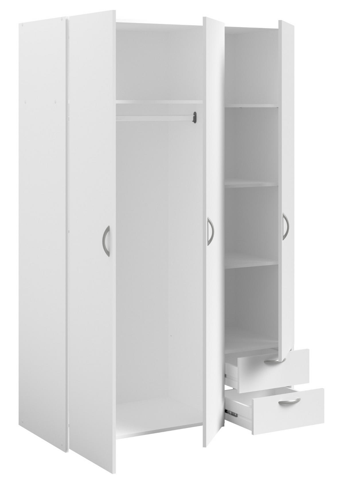 KLEIDERSCHRANK weiß 120 cm 3-türig, Drehtürenschrank - Silberfarben/Weiß, Holzwerkstoff/Kunststoff (120/185/51cm) - Furn.Design