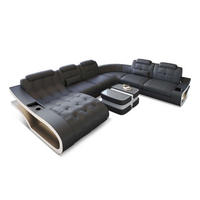 WOHNLANDSCHAFT Elegante Grau Weiß Büffelleder - Grau, Leder (379/91/283cm)