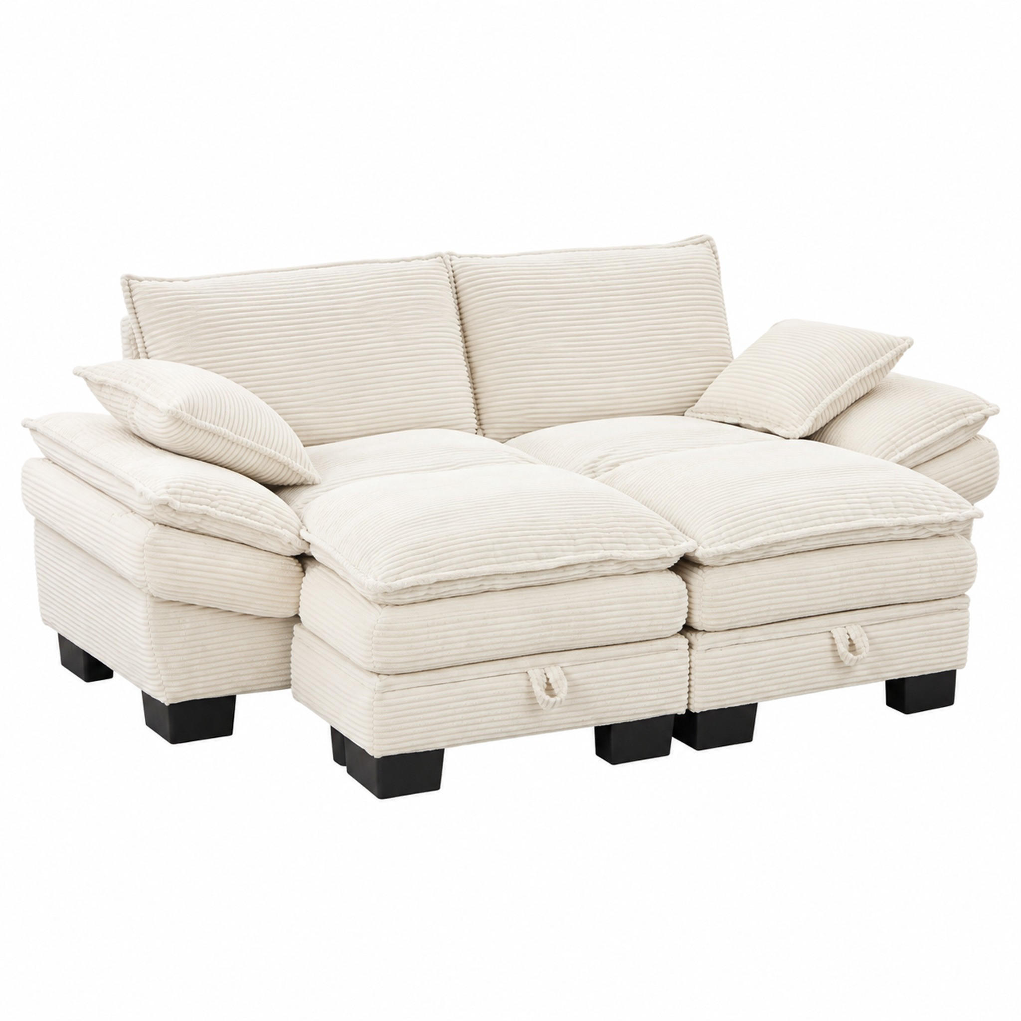 SOFA modular 2-Sitzer ca. 190 x 132 cm Corduroy Beige mit 2 Hockern - Beige, Kunststoff (132/84/190cm) - Meubliv