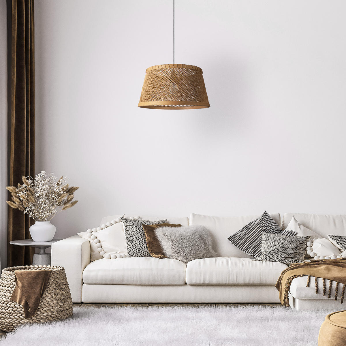 PENDELLEUCHTE Rama - Beige/Schwarz, Metall (42/42/22cm) - Paco Home