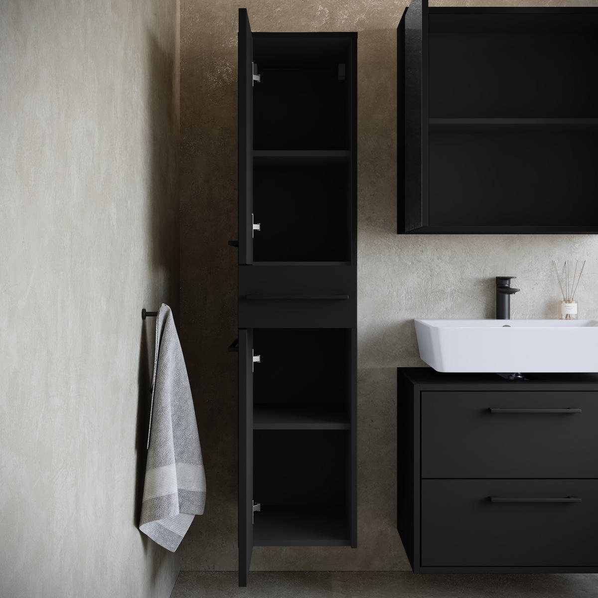 BADMÖBEL-SET Florence 3 Teile Weiß Hochglanz - 60 x 35 x 51 cm - Schwarz, Holz (60/51/35cm) - Badplaats