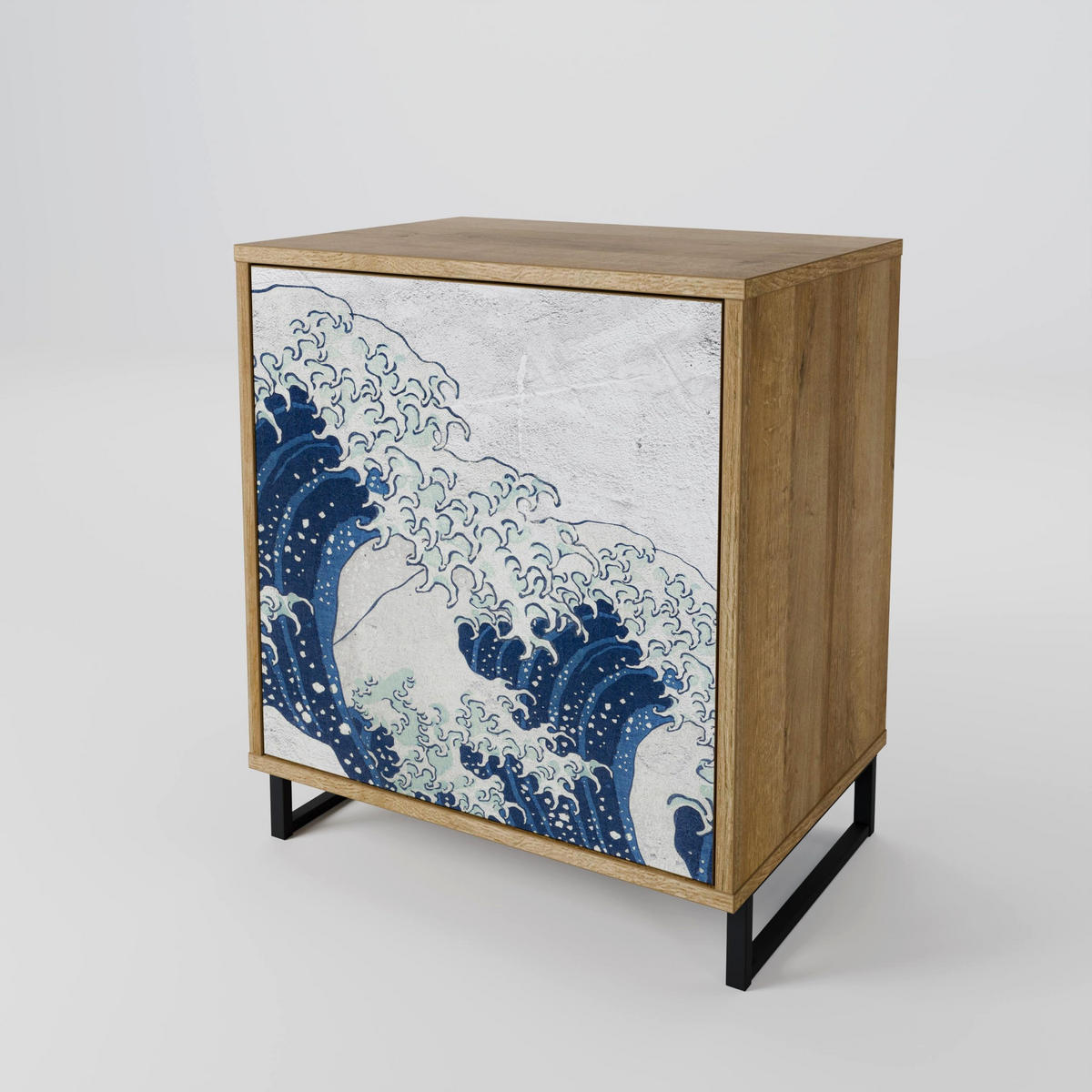 SIDEBOARD THE GREAT WAVE AT KANAGAWA, Eichefarben, 57,5x42x75,5 cm, Goldfarbene Metallfüße - Eichefarben/Goldfarben, Holzwerkstoff/Metall (57.5/75.5/42cm) - SpaceRebels
